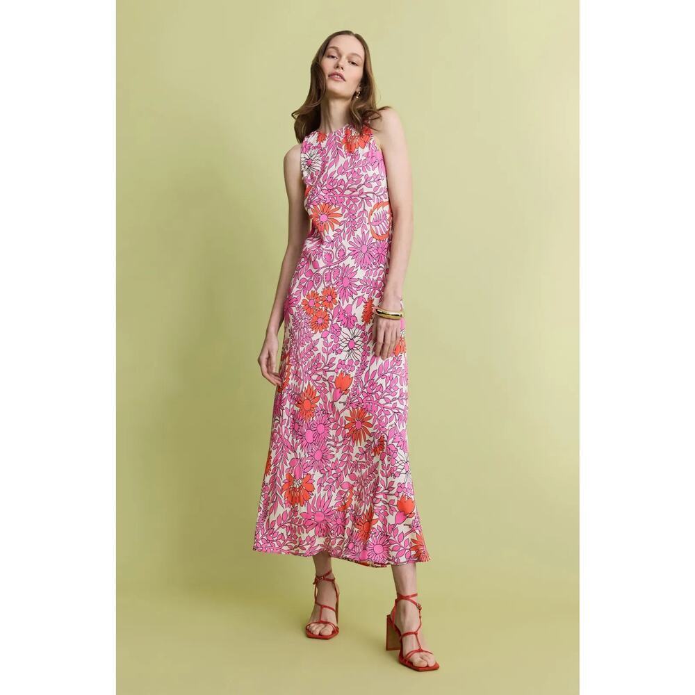 Fifteen Twenty Dani Dress Floral Print Sleeveless Jewel Neck Maxi Pink White XL